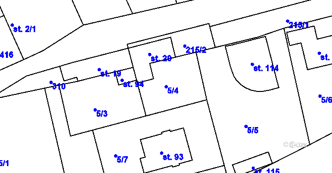 Parcela st. 5/4 v KÚ Černíky, Katastrální mapa