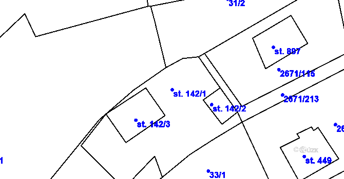 Parcela st. 142/1 v KÚ Černilov, Katastrální mapa