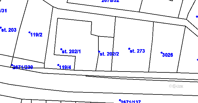 Parcela st. 202/2 v KÚ Černilov, Katastrální mapa