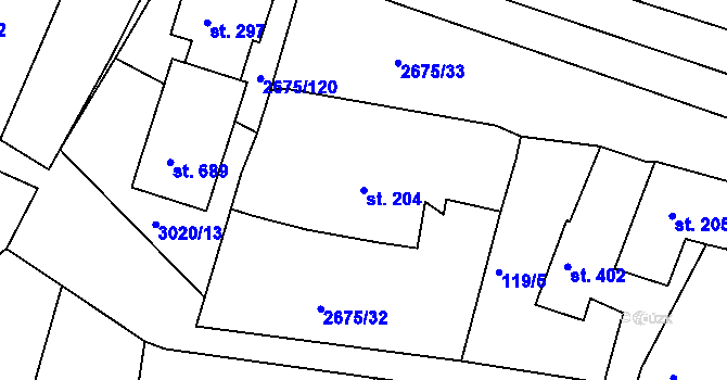 Parcela st. 204 v KÚ Černilov, Katastrální mapa