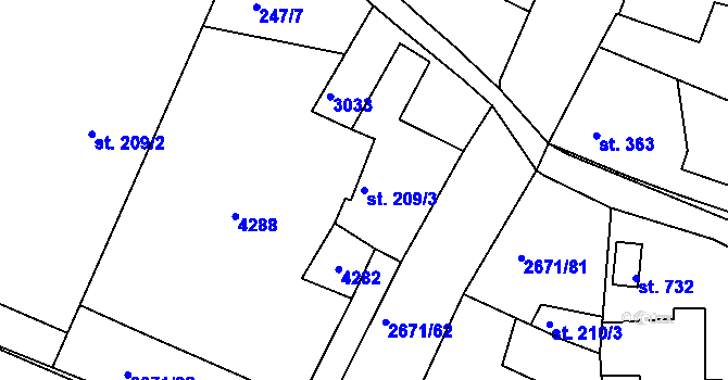 Parcela st. 209/3 v KÚ Černilov, Katastrální mapa