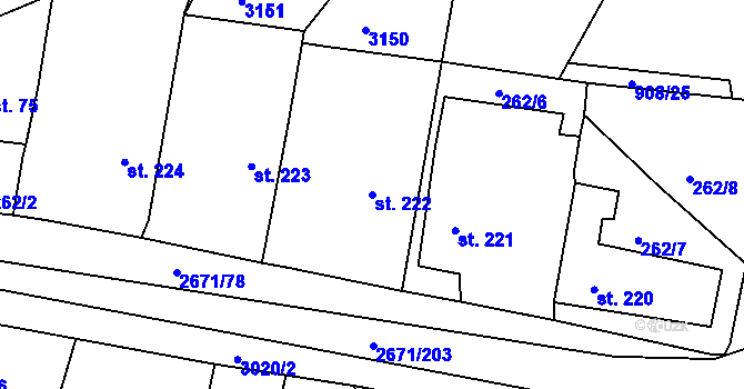 Parcela st. 222 v KÚ Černilov, Katastrální mapa