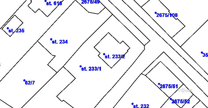Parcela st. 233/2 v KÚ Černilov, Katastrální mapa