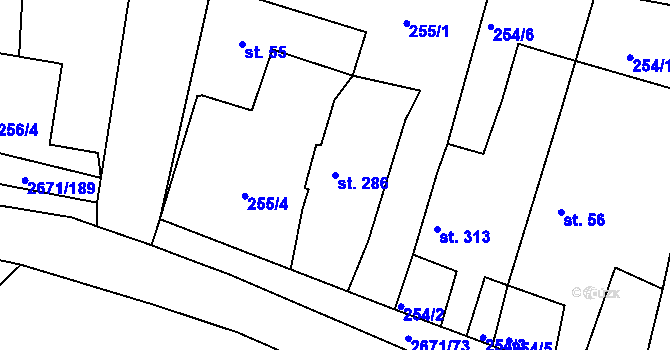 Parcela st. 286 v KÚ Černilov, Katastrální mapa