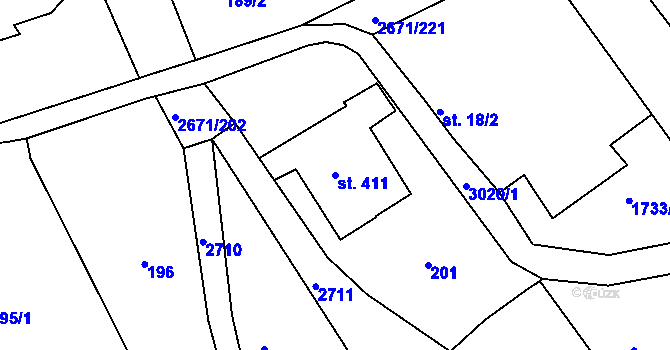 Parcela st. 411 v KÚ Černilov, Katastrální mapa