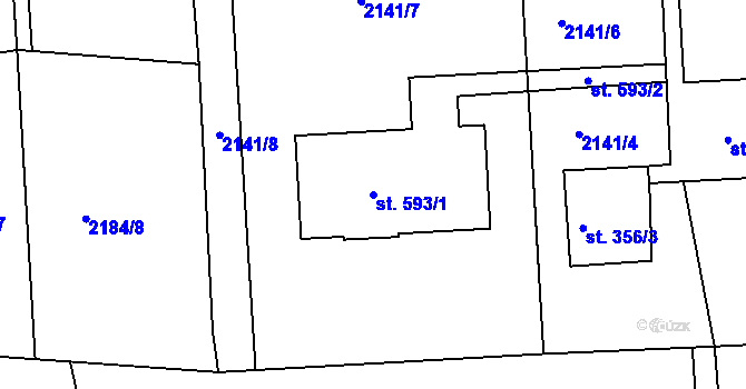 Parcela st. 593/1 v KÚ Černilov, Katastrální mapa