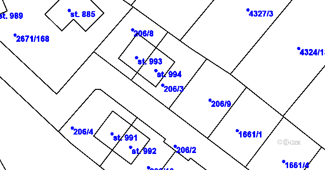 Parcela st. 206/3 v KÚ Černilov, Katastrální mapa