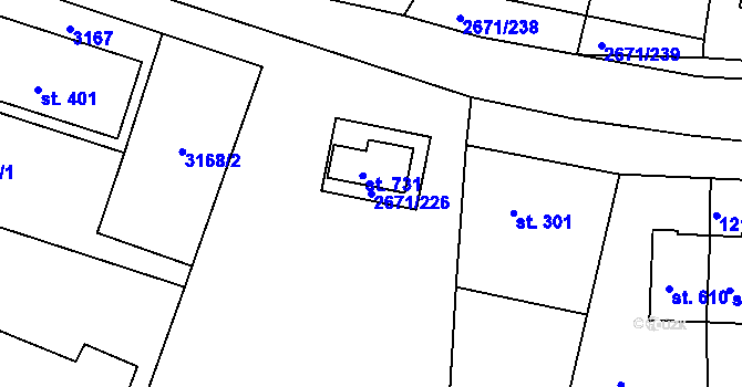 Parcela st. 2671/226 v KÚ Černilov, Katastrální mapa