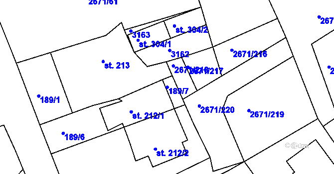 Parcela st. 189/7 v KÚ Černilov, Katastrální mapa