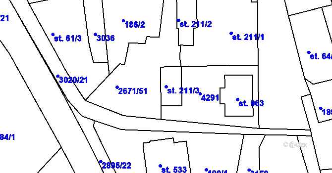 Parcela st. 211/3 v KÚ Černilov, Katastrální mapa