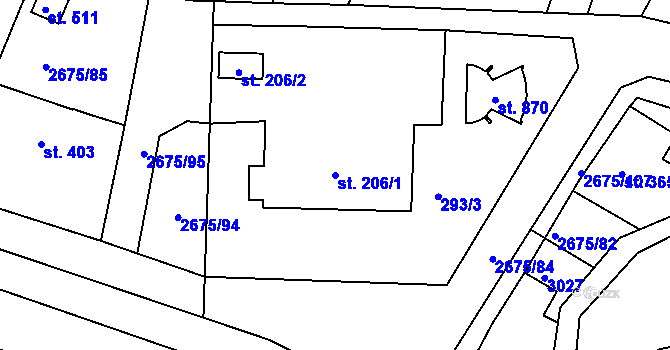 Parcela st. 206/1 v KÚ Černilov, Katastrální mapa