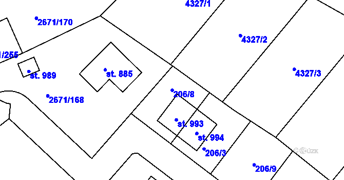 Parcela st. 206/8 v KÚ Černilov, Katastrální mapa