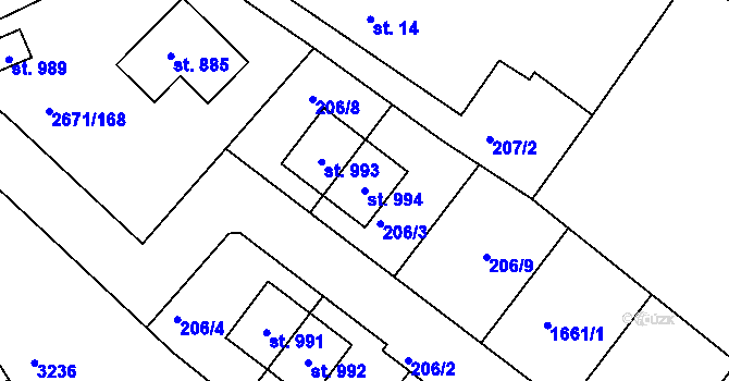 Parcela st. 994 v KÚ Černilov, Katastrální mapa