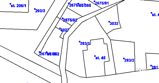 Parcela st. 283/1 v KÚ Černilov, Katastrální mapa