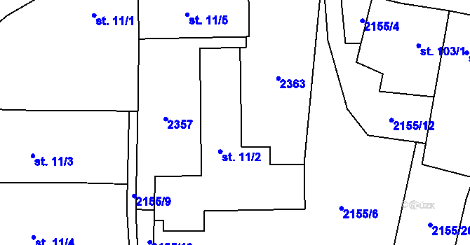 Parcela st. 11/2 v KÚ Černín, Katastrální mapa