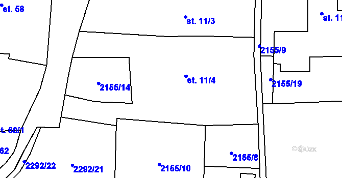 Parcela st. 11/4 v KÚ Černín, Katastrální mapa