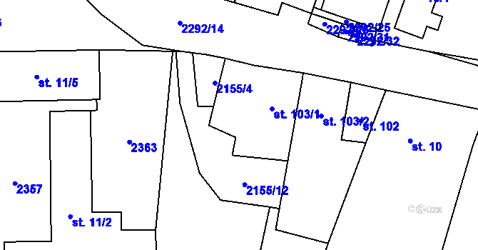 Parcela st. 103/1 v KÚ Černín, Katastrální mapa