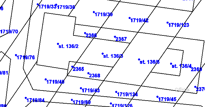 Parcela st. 136/3 v KÚ Černín, Katastrální mapa