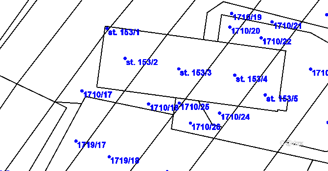 Parcela st. 153/3 v KÚ Černín, Katastrální mapa