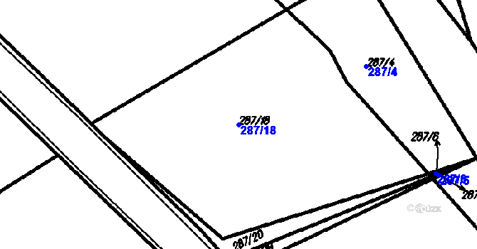 Parcela st. 287/18 v KÚ Černín, Katastrální mapa