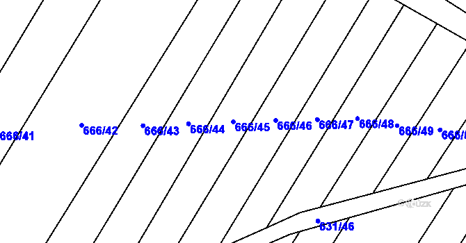 Parcela st. 666/45 v KÚ Černín, Katastrální mapa