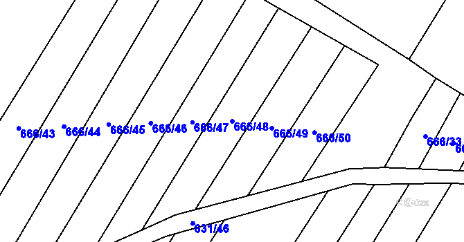 Parcela st. 666/48 v KÚ Černín, Katastrální mapa