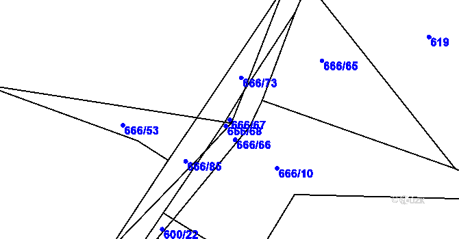 Parcela st. 666/67 v KÚ Černín, Katastrální mapa