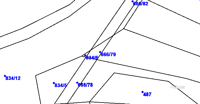 Parcela st. 666/79 v KÚ Černín, Katastrální mapa