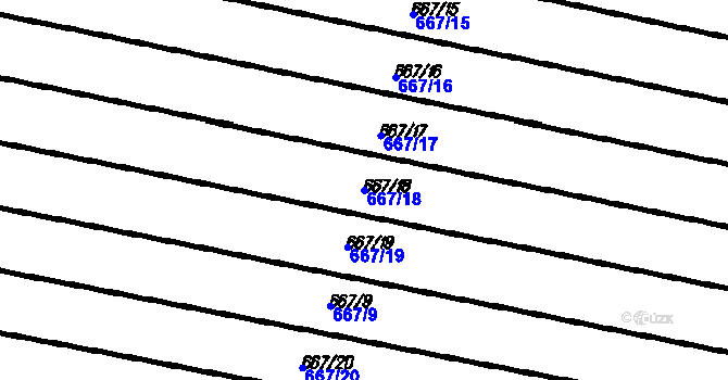 Parcela st. 667/18 v KÚ Černín, Katastrální mapa