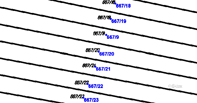 Parcela st. 667/20 v KÚ Černín, Katastrální mapa
