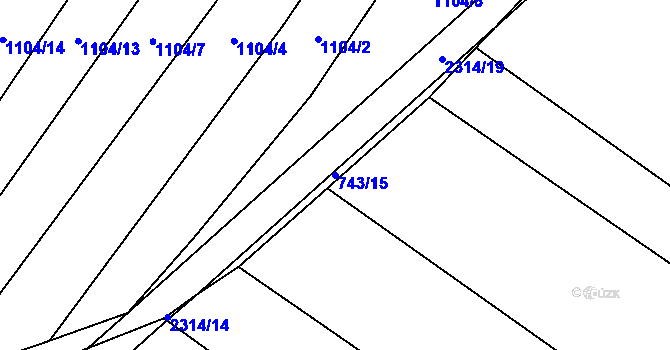 Parcela st. 743/15 v KÚ Černín, Katastrální mapa