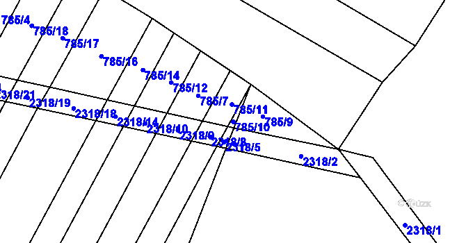 Parcela st. 785/10 v KÚ Černín, Katastrální mapa