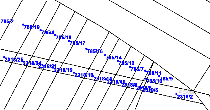 Parcela st. 785/14 v KÚ Černín, Katastrální mapa