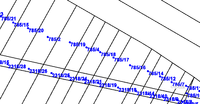 Parcela st. 785/18 v KÚ Černín, Katastrální mapa