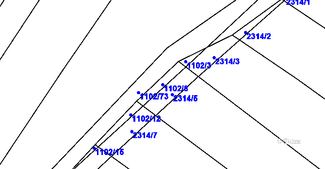 Parcela st. 1102/8 v KÚ Černín, Katastrální mapa