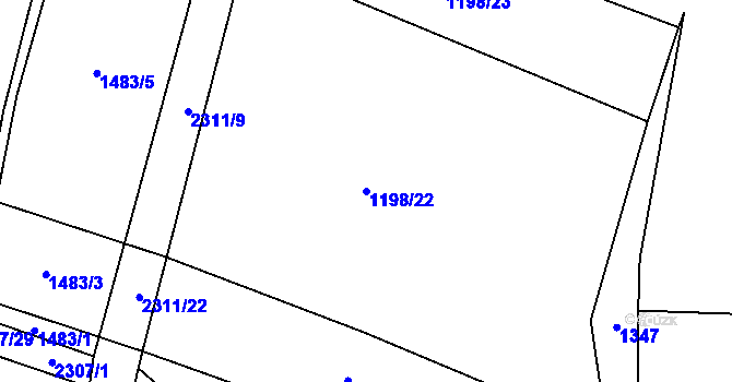 Parcela st. 1198/22 v KÚ Černín, Katastrální mapa