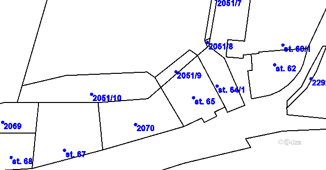 Parcela st. 2051/9 v KÚ Černín, Katastrální mapa