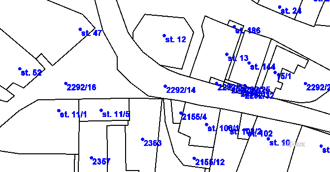 Parcela st. 2292/14 v KÚ Černín, Katastrální mapa
