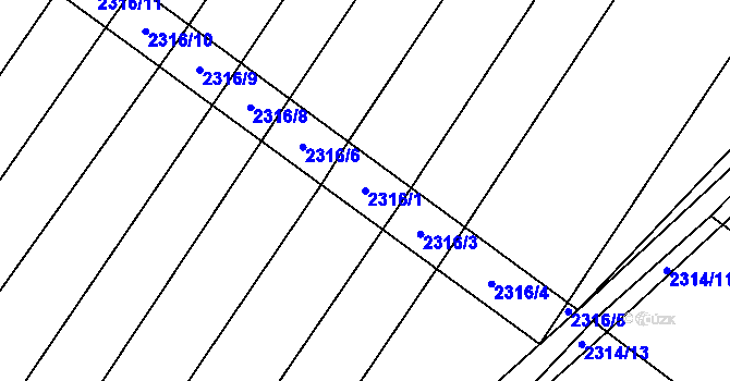 Parcela st. 2316/1 v KÚ Černín, Katastrální mapa
