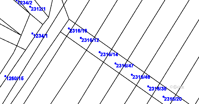 Parcela st. 2316/14 v KÚ Černín, Katastrální mapa