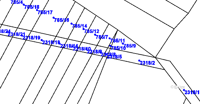 Parcela st. 2318/8 v KÚ Černín, Katastrální mapa
