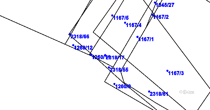Parcela st. 2318/17 v KÚ Černín, Katastrální mapa
