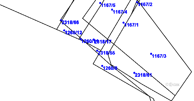 Parcela st. 2318/55 v KÚ Černín, Katastrální mapa