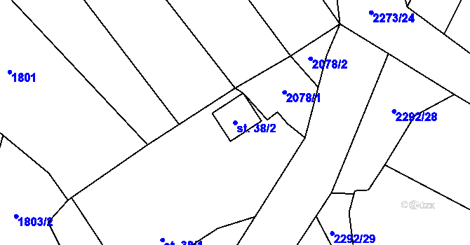 Parcela st. 38/2 v KÚ Černín, Katastrální mapa