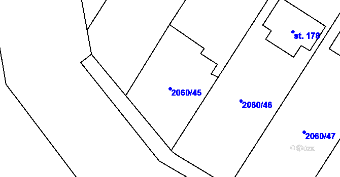 Parcela st. 2060/45 v KÚ Černín, Katastrální mapa
