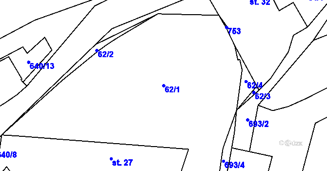 Parcela st. 62/1 v KÚ Bahno, Katastrální mapa
