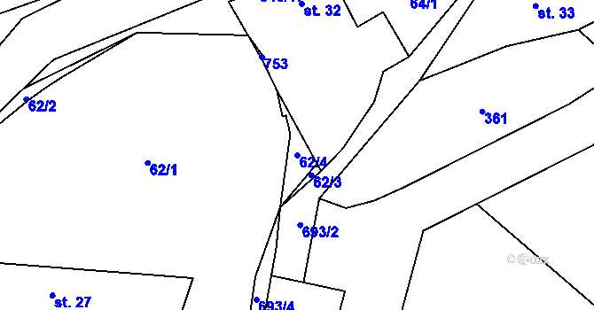 Parcela st. 62/4 v KÚ Bahno, Katastrální mapa