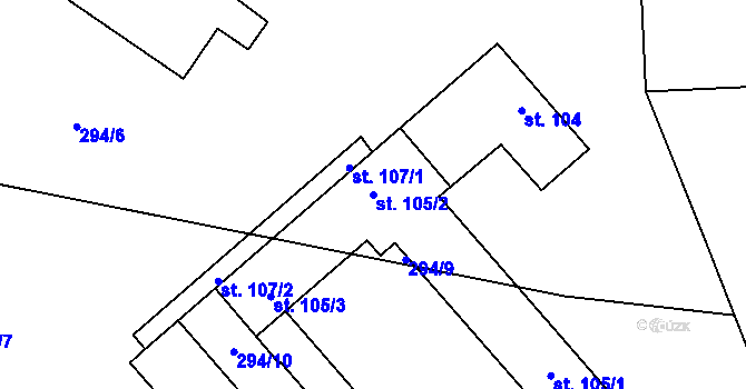 Parcela st. 105/2 v KÚ Černíny, Katastrální mapa