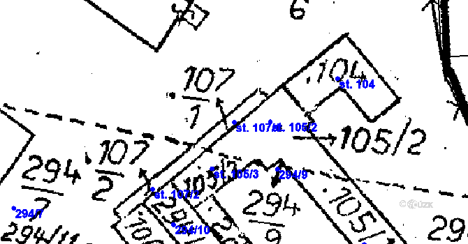Parcela st. 107/1 v KÚ Černíny, Katastrální mapa