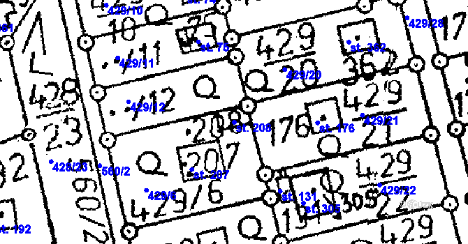Parcela st. 208 v KÚ Černíny, Katastrální mapa
